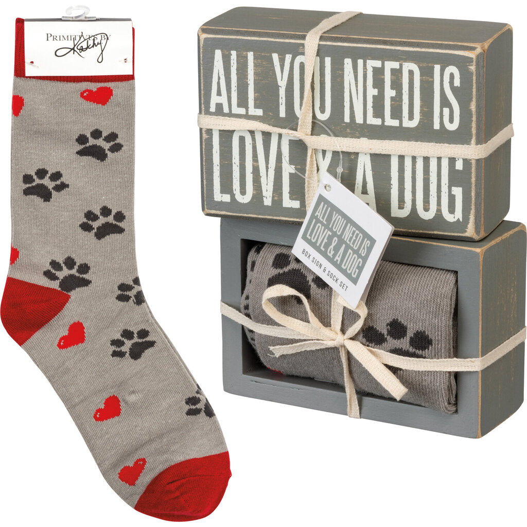 NEW Love And A Dog Box Sign And Sock Set - 105536
