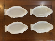 Load image into Gallery viewer, Set of 4 Glasbake Fish Shape White Milk Glass 9” Dish
