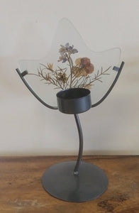 NEW Pressed Floral Design Tea Light Candle Holder - Stem Base