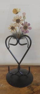 NEW Pressed Floral Design Tea Light Candle Holder - Heart Base
