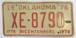 Vintage Oklahoma License Plate - Bicentennial 1976