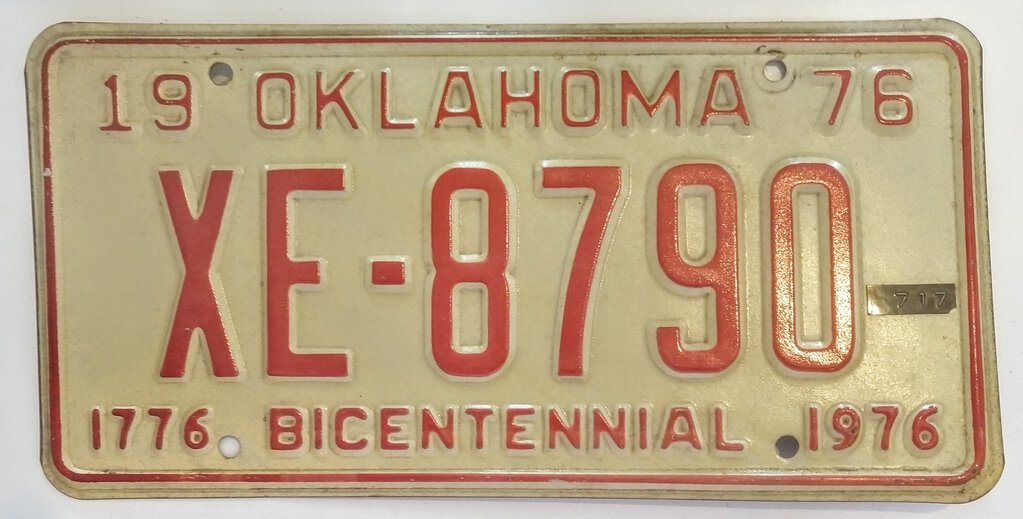 Vintage Oklahoma License Plate - Bicentennial 1976