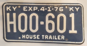 Vintage Kentucky House Trailer License Plate 1976