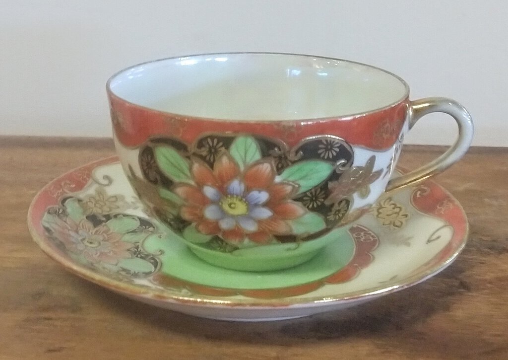 Vintage Hand Painted Japanese Porcelain Tea Cup & Saucer