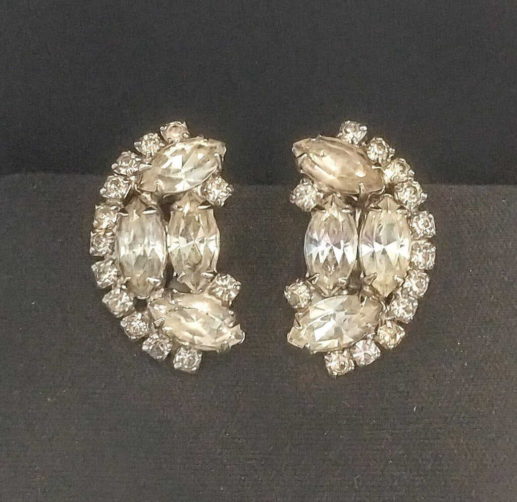 Half Moon Rhinestone Clip On Earrings
