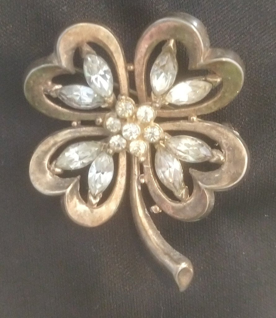 Vintage Crown Trifari Four Leaf Clover Brooch