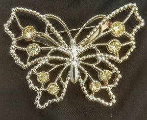 Gold Butterfly Pin - Yellow Stones