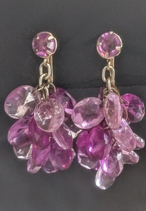 Purple Faux Stone Dangle Clip On Earrings