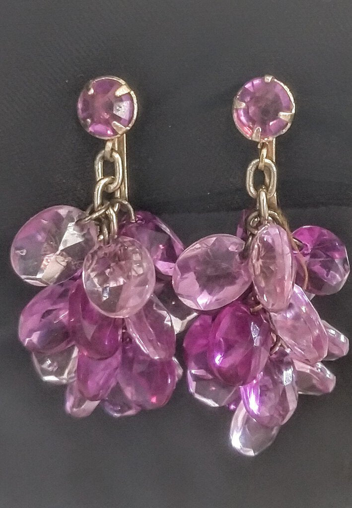 Purple Faux Stone Dangle Clip On Earrings