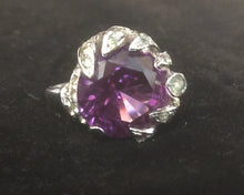 Load image into Gallery viewer, Ring - Purple Stone with Rhinestones - Size 5.25

