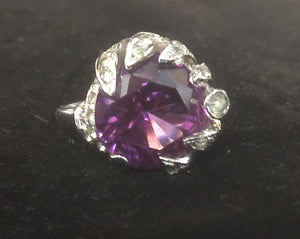 Ring - Purple Stone with Rhinestones - Size 5.25