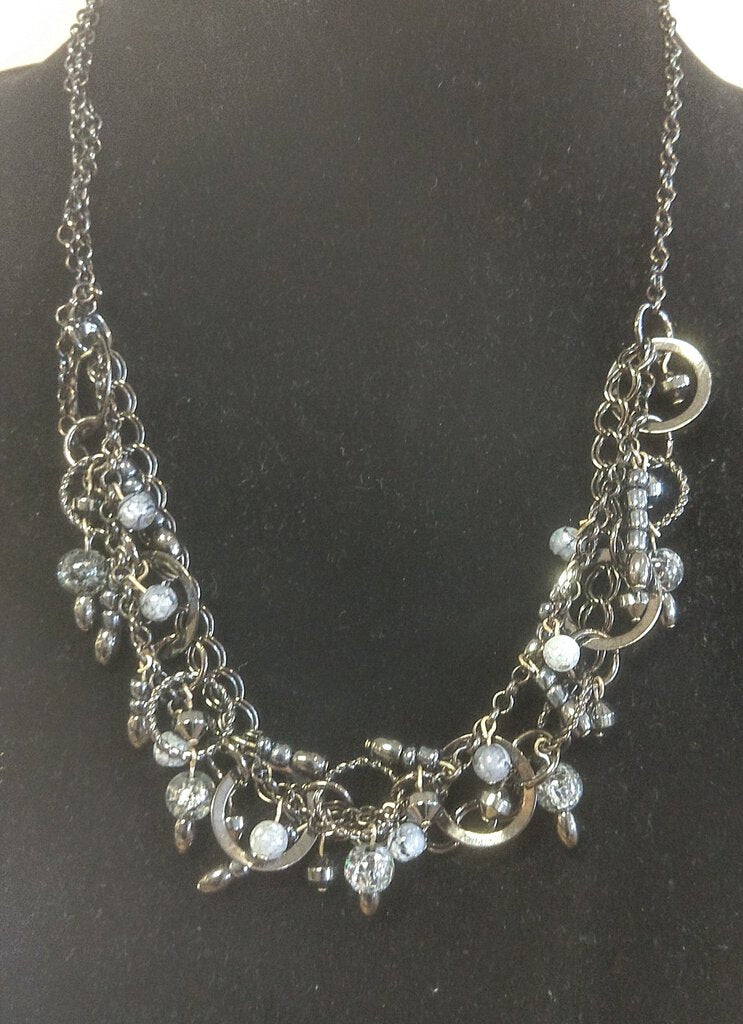 Silver Multi Chain Necklace with Beads