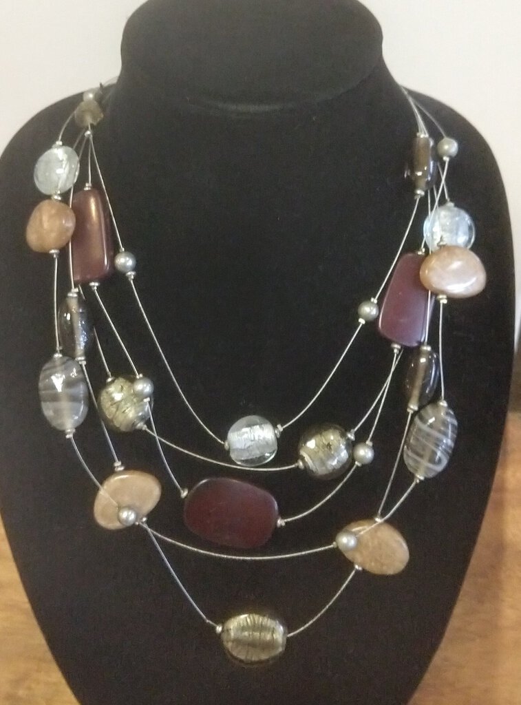 Multi Strand Earth Tone Stone Necklace
