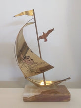 Load image into Gallery viewer, Vintage Brass Sailboat on Marble Base - Signed Yosi
