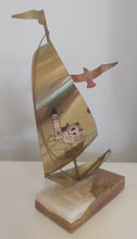 Load image into Gallery viewer, Vintage Brass Sailboat on Marble Base - Signed Yosi
