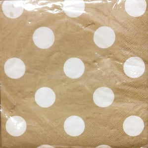 NEW Pack 2-ply (16) Cocktail Napkins - Gold with White Dots