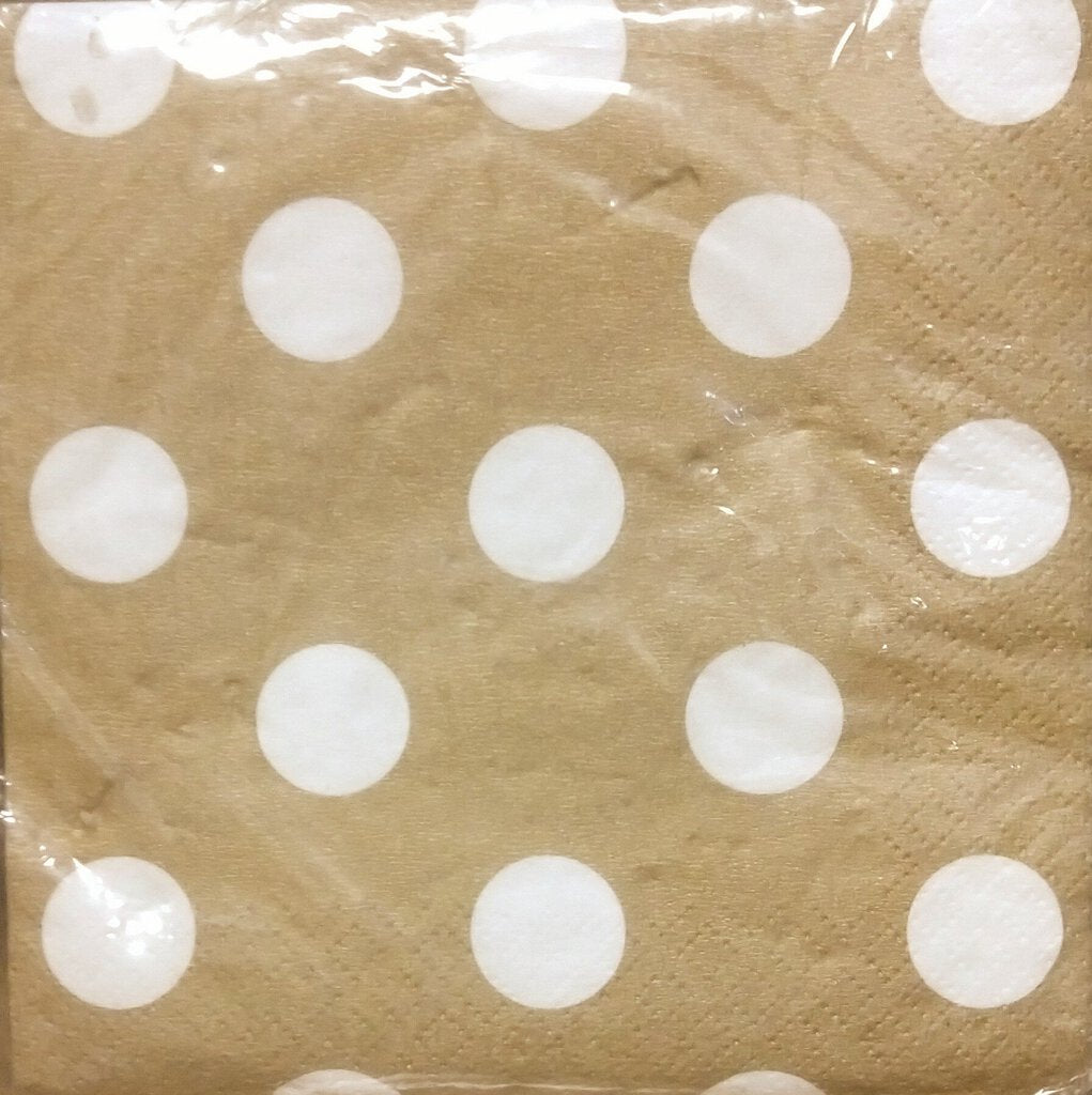 NEW Pack 2-ply (16) Cocktail Napkins - Gold with White Dots