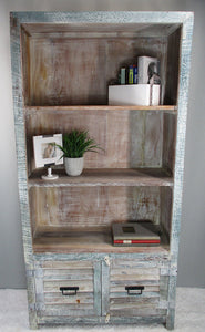 NEW Whitewashed Reclaimed Wood Bookshelf 2 Shutter Doors MDA-20-25C