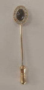 Black Stone Stick Pin with Crystals