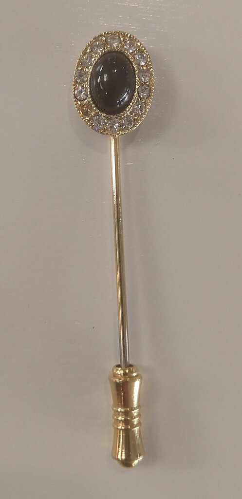 Black Stone Stick Pin with Crystals