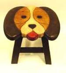 NEW Hand Carved Puppy Dog Stool - STDG-12