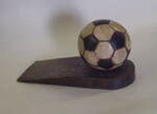 Load image into Gallery viewer, NEW Hand-Carved Acacia Wood Soccer Ball Door Stop - DSSOC-8BW
