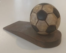 Load image into Gallery viewer, NEW Hand-Carved Acacia Wood Soccer Ball Door Stop - DSSOC-8BW

