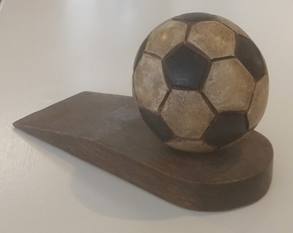 NEW Hand-Carved Acacia Wood Soccer Ball Door Stop - DSSOC-8BW