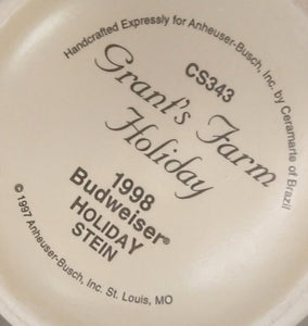 1998 Budweiser Holiday Stein CS343 "Grant's Farm Holiday"