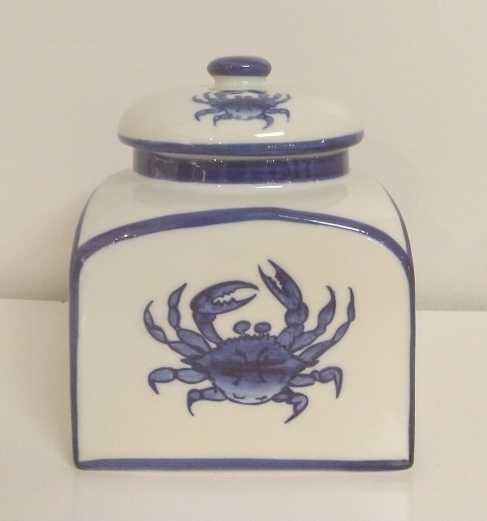 NEW Blue & White Porcelain Crab Canister - Thailand