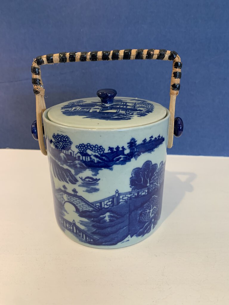 Vintage Victoria Ware Ironstone Blue & White Tea Canister w/Lid