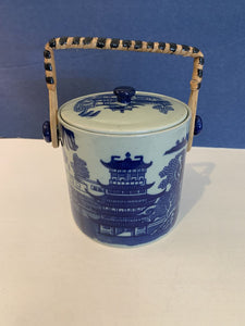 Vintage Victoria Ware Ironstone Blue & White Tea Canister w/Lid