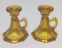 Load image into Gallery viewer, PAIR Vintage Yellow Glass Candlesticks
