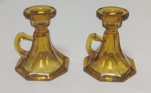 Load image into Gallery viewer, PAIR Vintage Yellow Glass Candlesticks
