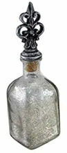 Load image into Gallery viewer, 8.5&quot; Rounded Top Decorative Mercury Glass Bottle with Fleur De Lis Topper 39912
