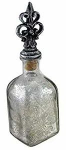 8.5" Rounded Top Decorative Mercury Glass Bottle with Fleur De Lis Topper 39912