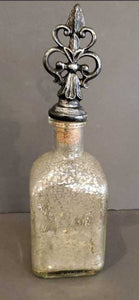 8.5" Rounded Top Decorative Mercury Glass Bottle with Fleur De Lis Topper 39912