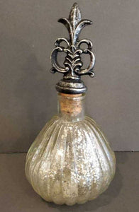 8" Fluted Decorative Mercury Glass Bottle with Fleur De Lis Topper 39912
