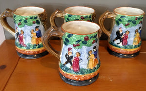 Set of 4 Vintage Hand Painted Ceramic Beer Steins - Made in Japan