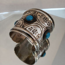 Load image into Gallery viewer, Vintage Cuff Bracelet Silver Tone Blue Stones
