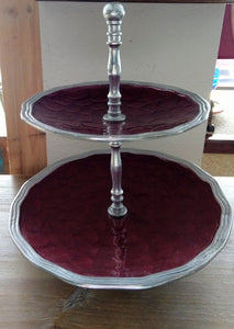 Recycled Aluminum Two-Tier Serving Stand Cranberry Finish India