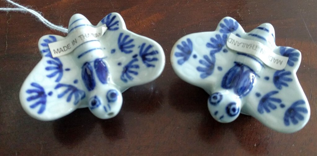 NEW Blue & White Hand-Painted Butterfly Salt & Pepper Set - Made in Thailand