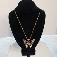 Load image into Gallery viewer, Gold Butterfly with Rhinestones Pendant on Chain
