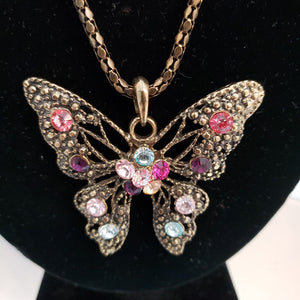Gold Butterfly with Rhinestones Pendant on Chain