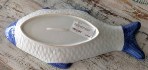 NEW 15" Hand-Painted Blue & White Fish Platter - Thailand