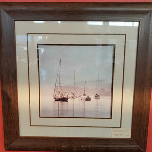 17.5" Square Framed & Matted Sepia Sailboat Print