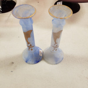 PAIR Frosted Blue & Gold Candlesticks, Germany