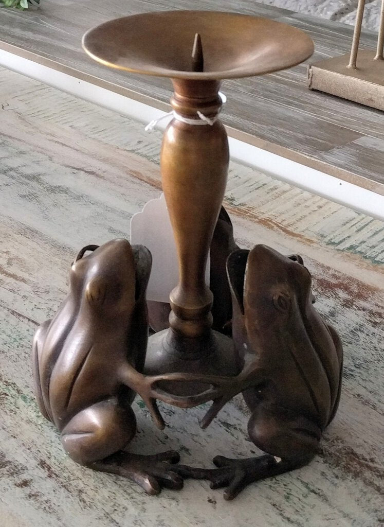 Three Frog Brass Candleholder