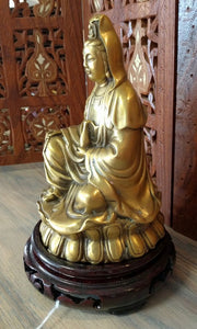 6" Vintage Brass Vishnu Figurine on Rosewood Stand