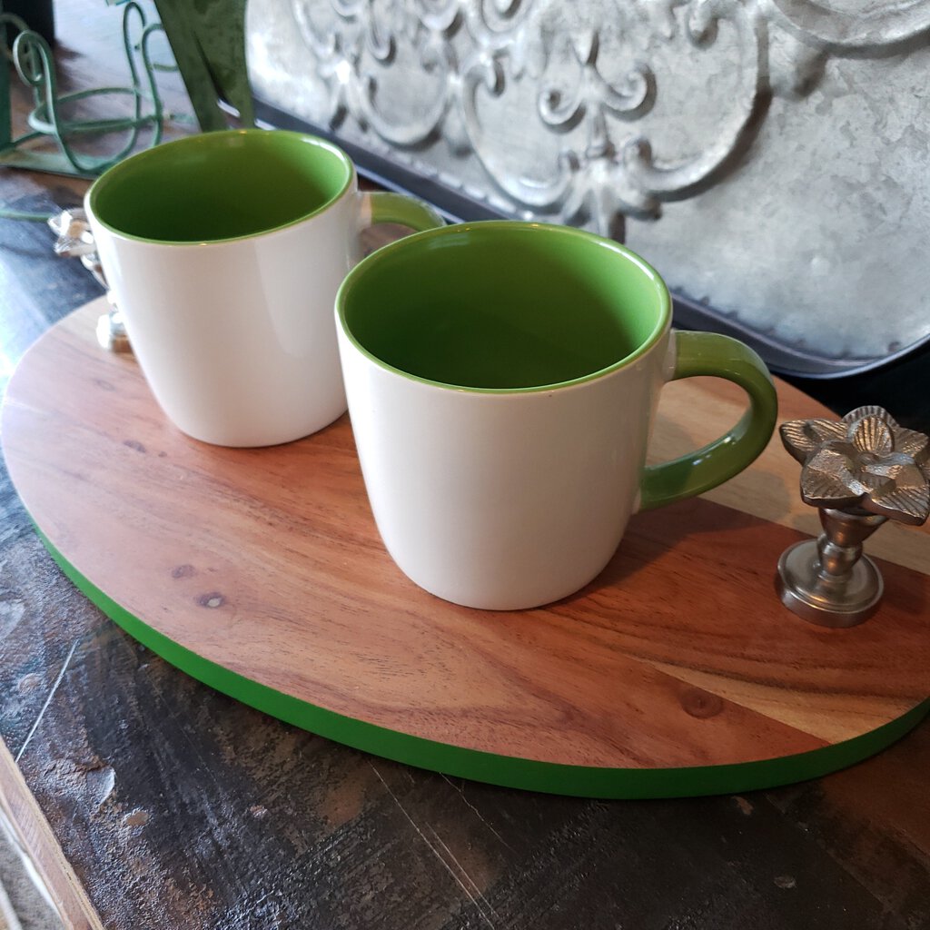 PAIR White & Green Mugs